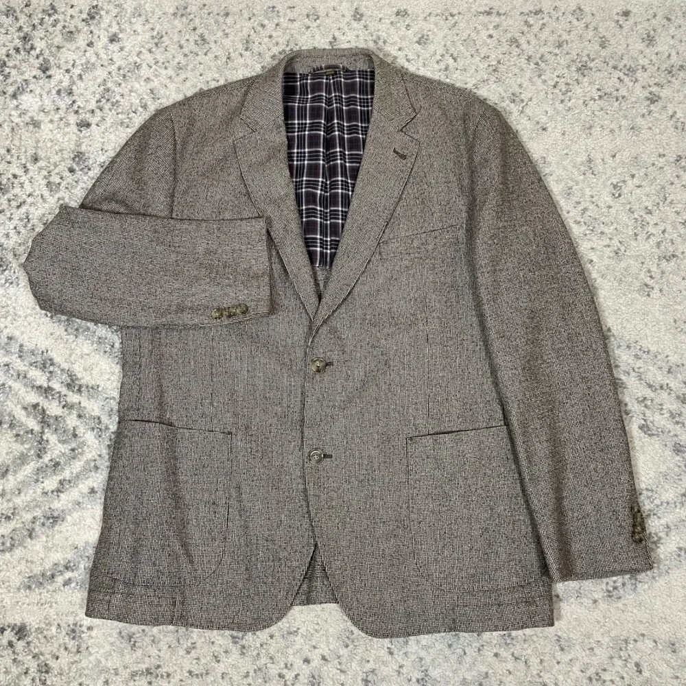 Kroon Tweed Wool Classic Fit Sport Coat Blazer Mens 44R Brown Houndstooth EUC‎
